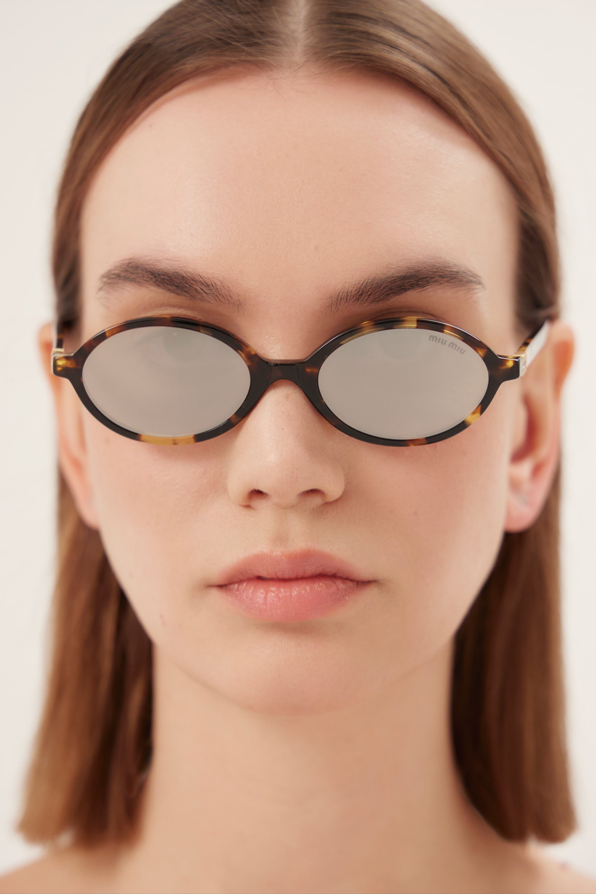 Miu Miu oval acetate havana and silver sunglasses